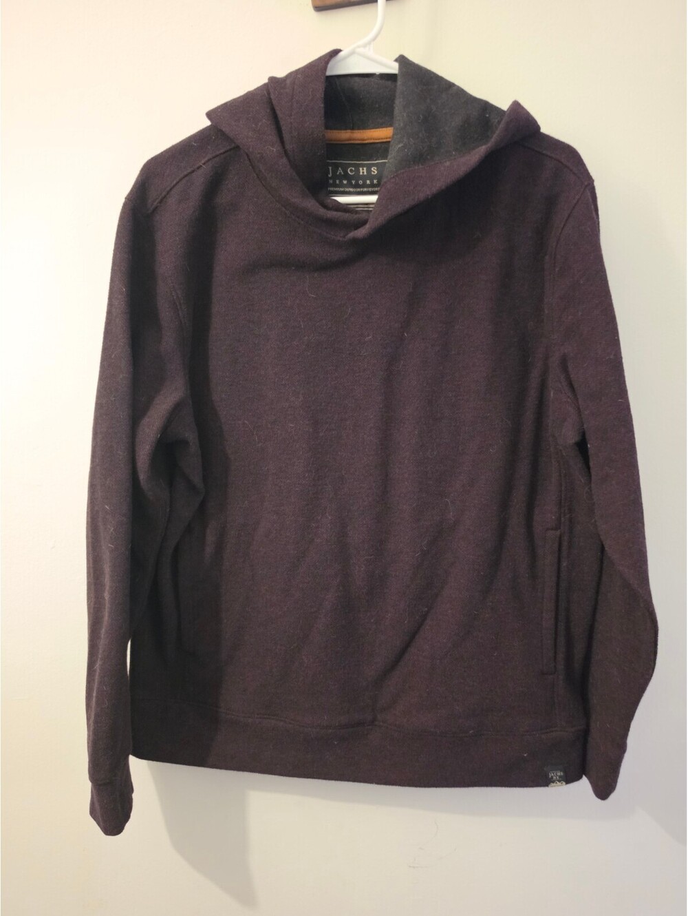 JACHS NY Men's Hooded Pullover Sweater Brown Wool Blend Size Medium